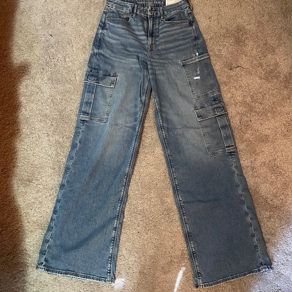 NWT American Eagle Curvy Cargo Wide Leg Jeans